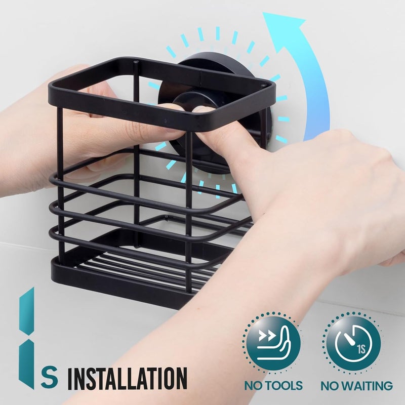 Taili Patented Suction Cup Toothbrush Holder, Stainless Steel Anti-puddling Shower Toothbrush Holder, No Drilling Removable Organizer for Bathroom Toothpaste, Razor, Kitchen and Office Items, Black - Image 2
